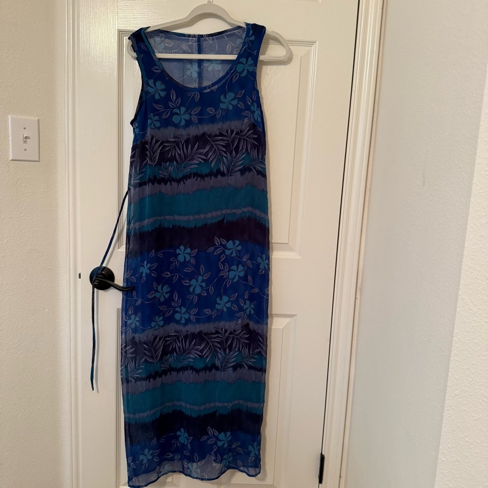 Blue and grey Sleeveless Maxi Dress vacation cruise tie back